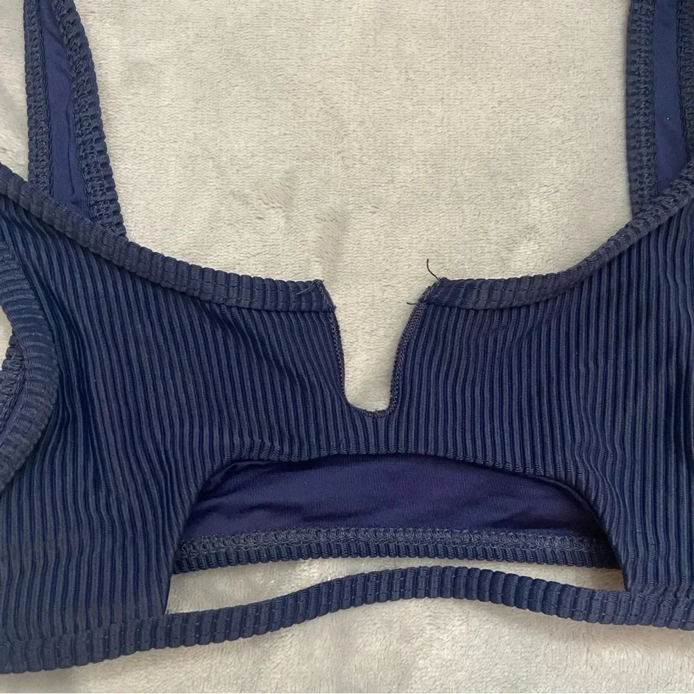 Frankie's Bikinis Cole Ribbed Bikini Top Navy 21381